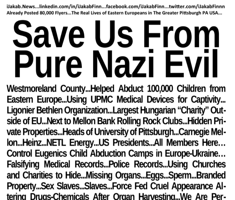 Ligonier PA USA Identified as a Major Center for Operating Eugenics Mass Child Abduction Camps in Eastern Europe, Being Responsible for the Abduction of 100,000 Children After 1988, and the Eugenics Slave Breeding and Shipping of Millions of Children and People in the Past 100 years, having deep connections to nearby Major Universities and Slave Trading Companies…